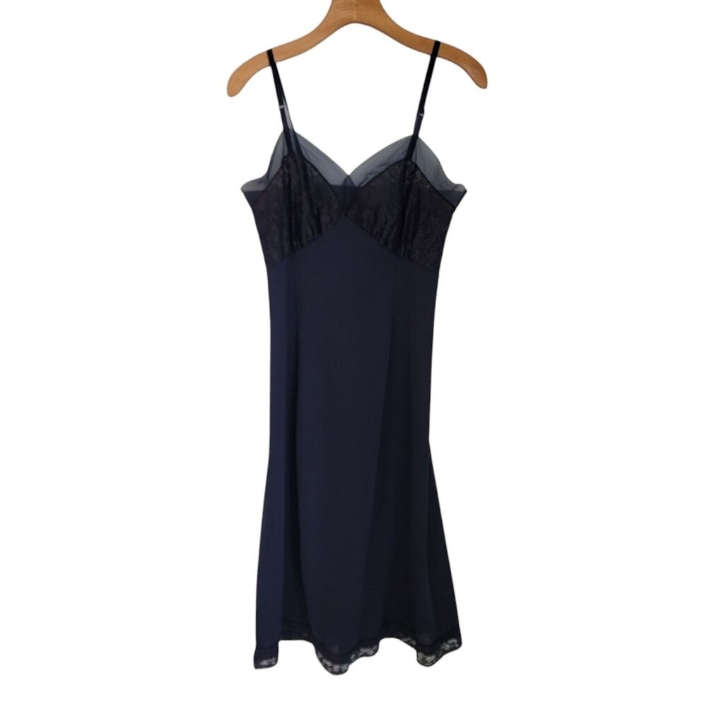 1960s Vintage Van Raalte Dark Navy Mod Lace Nightgown‎ Lingerie Small 32 Nylon